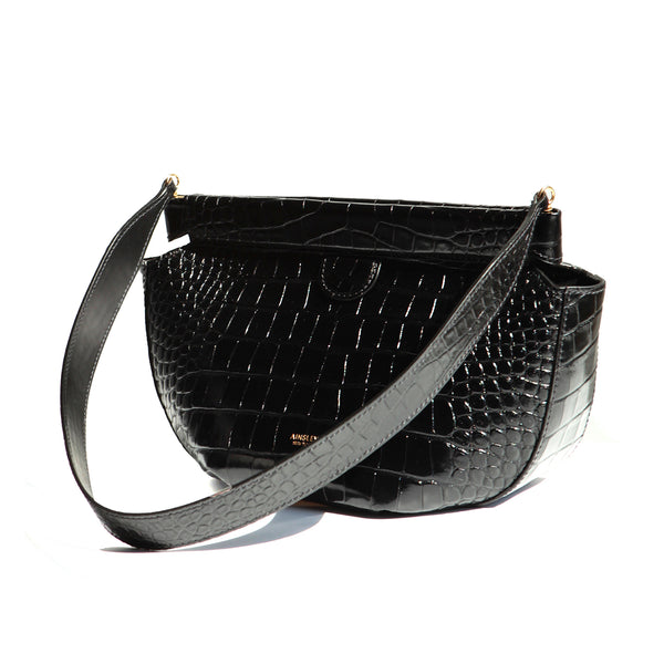 Phoebe Shoulder Bag in shiny croc-embossed leather 